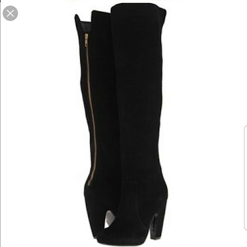 Steve Madden Priscila Knee-High Black Suede Boot with Gold Zipper